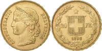 Schweiz 20 Francs Bern, Gold, SS, KM:31 -