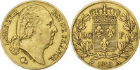 Frankreich 20 Francs Louis XVIII, Paris, Gold, SS, Gadoury:1028 -