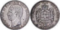 Griechenland 5 Drachmai George I, Paris, Silber, S+, KM:46 -