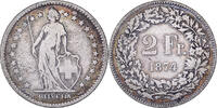 Schweiz 2 Francs Münze, Bern, S+, Silber, KM:21 -