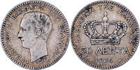 Griechenland 50 Lepta George I, Paris, Silber, S+, KM:37 -