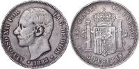 Spanien 5 Pesetas Alfonso XII, Madrid, Silber, SS+, KM:688 -
