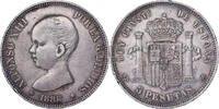 Spanien 5 Pesetas Alfonso XIII, Madrid, Silber, SS, KM:689 -