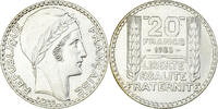 Frankreich 20 Francs Münze, Turin, Paris, SS+, Silber, KM:879 -