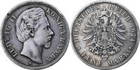 Deutsch Staaten 5 Mark BAVARIA, Ludwig II, Munich, Silber, S+, KM:896 -