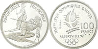 Frankreich 100 Francs Münze, JO d' Albertville 1992, Slalom,BE, STGL -