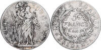 Piedmontese Republic 5 Francs Torino, Silber, S+ -