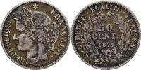 Frankreich 50 Centimes Münze, Cérès, Paris, S+, Silber, KM:834.1 -