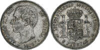 Spanien 5 Pesetas Alfonso XII, Madrid, Silber, SS, KM:671 -