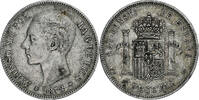 Spanien 5 Pesetas Alfonso XII, Madrid, Silber, SS, KM:676 -