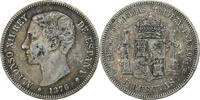 Spanien 5 Pesetas Alfonso XII, Madrid, Silber, SS, KM:671 -
