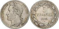Belgien 5 Francs Leopold I, Brussels, Edge A, Silber, S+, KM:3.1 -