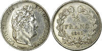 Frankreich 1/2 Franc Münze, Louis-Philippe, Rouen, VZ+, Silber -