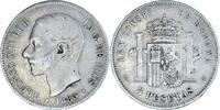 Spanien 5 Pesetas Münze, Alfonso XII, Madrid, S+, Silber, KM:688 -