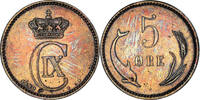 Dänemark 5 Öre Münze, Christian IX, Copenhagen, S+, Bronze, KM:794.1 -
