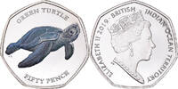 British Indian Ocean 50 Pence Münze, Tortues - Tortue verte, STGL -