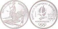 Frankreich 100 Francs Münze, JO d' Albertville 1992, Slalom,BE, STGL -