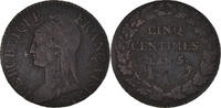 Frankreich 5 Centimes Münze, Dupré, Paris, S+, Bronze, KM:635.1 -