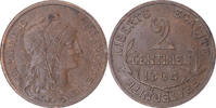 Frankreich 2 Centimes Münze, Dupuis, Paris, SS, Bronze, KM:841 -