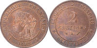 Frankreich 2 Centimes Münze, Cérès, Paris, VZ+, Bronze, Gadoury:105 -