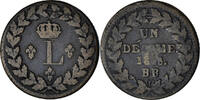 Frankreich Decime Münze, Louis XVIII, Strasbourg, S, Bronze, KM:701 -