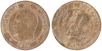 Frankreich 2 Centimes Münze, Napoleon III, Napoléon III, Marseille -