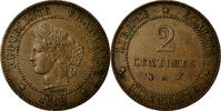 Frankreich 2 Centimes Münze, Cérès, Paris, VZ, Bronze, Gadoury:105 -