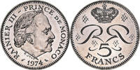 Monaco 5 Francs Münze, Rainier III, UNZ+, Kupfer-Nickel, KM:150 -