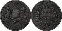 INDIA-BRITISH 1/2 Anna Münze, Guillaume IV, Bombay, S+, Kupfer -