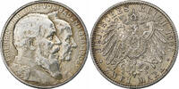 Deutsch Staaten 2 Mark BADEN, Friedrich I, Silber, SS+, KM:276 -