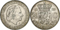 Niederlande 2-1/2 Gulden Münze, Juliana, SS+, Silber, KM:185 -