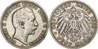 Deutsch Staaten 5 Mark Prussia., Wilhelm II, Berlin, Silber, SS, KM:523 -
