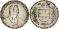 Schweiz 5 Francs Bern, Silber, SS, KM:38 -
