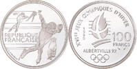 Frankreich 100 Francs Münze, Albertville 1992, Paris, STGL, Silber -