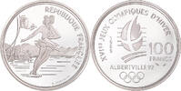 Frankreich 100 Francs Münze, Albertville 1992, Paris, STGL, Silber -