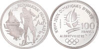 Frankreich 100 Francs Münze, Albertville 1992, Paris, STGL, Silber -