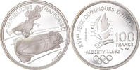 Frankreich 100 Francs Münze, Albertville - Bobsledding, Paris, STGL -