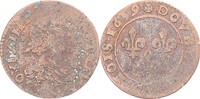Frankreich Double Tournois Münze, Louis XIII, Rouen, SGE+, Kupfer -
