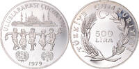Türkei 500 Lira Münze, UNZ, Silber, KM:931 -