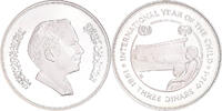 Jordan 3 Dinars Münze, Hussein, UNZ, Silber, KM:43 -