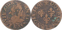 Frankreich Double Tournois Münze, Louis XIII, Tours, S, Kupfer -