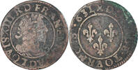 Frankreich Double Tournois Münze, Louis XIII, Lyon, S+, Kupfer -