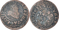 Frankreich Double Tournois Münze, Louis XIII, Lyon, SGE+, Kupfer -