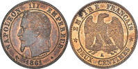 Frankreich 2 Centimes Münze, Napoleon III, Paris, VZ, Bronze -