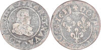 Frankreich Double Tournois Münze, Louis XIII, Lyon, SGE+, Kupfer -