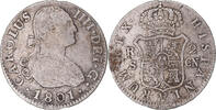 Spanien 2 Reales Münze, Charles IV, Seville, S+, Silber, KM:430.2 -