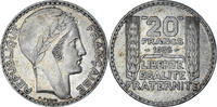 Frankreich 20 Francs Münze, Turin, Paris, VZ, Silber, KM:879 -