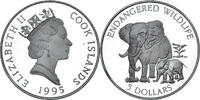 Cookinseln 5 Dollars Münze, Elizabeth II, Endangered Wildlife, UNZ+ -
