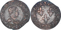 Frankreich Double Tournois Münze, Louis XIII, Bordeaux, S+, Kupfer -