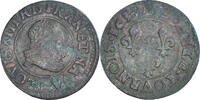 Frankreich Double Tournois Münze, Louis XIII, Lyon, S+, Kupfer -